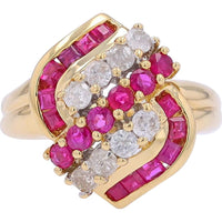 18K Yellow Gold Ruby and Diamond Swirl Ring - 1.35 Carat Ruby, 0.57 Carat Diamonds