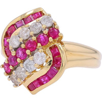 18K Yellow Gold Ruby and Diamond Swirl Ring - 1.35 Carat Ruby, 0.57 Carat Diamonds