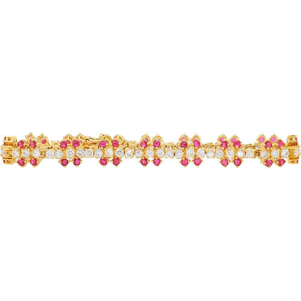 18K Yellow Gold Ruby and Diamond Tennis Bracelet - 3.69 Carat Total Ruby and Diamond Weight