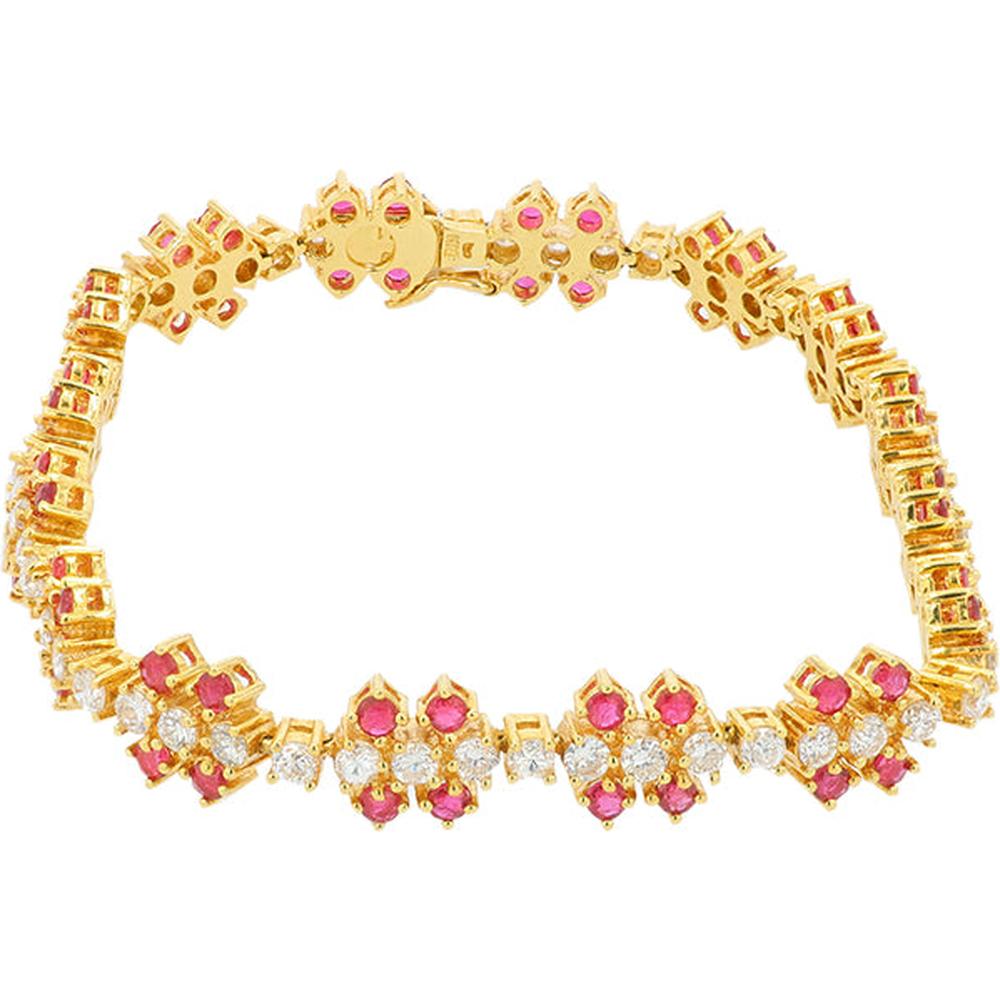 18K Yellow Gold Ruby and Diamond Tennis Bracelet - 3.69 Carat Total Ruby and Diamond Weight
