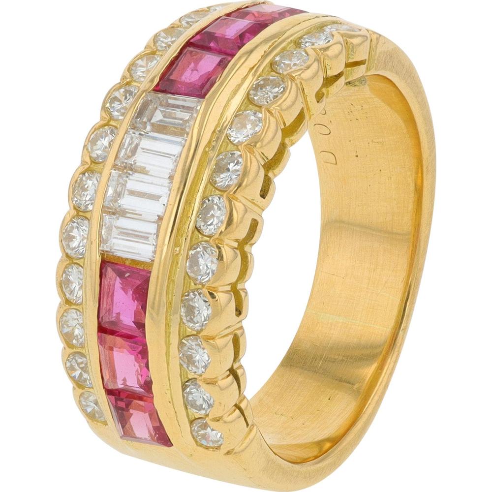 18K Yellow Gold Ruby Band with Channel-Set Diamonds - 0.80 Carat Ruby, 0.81 Carat Diamond Total Weight