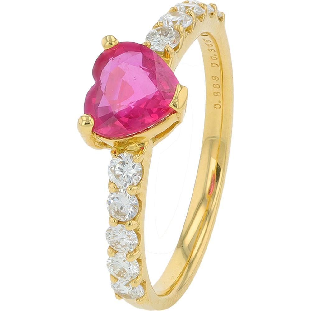 18K Yellow Gold Ruby Heart Ring with Diamond Accents - 0.88 Carat Total Ruby Weight and 0.36 Carat Total Diamond Weight