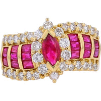 18K Yellow Gold Ruby Ring with Diamond Halo - 1.70 Carat Ruby and 0.85 Carat Diamond Total Weight