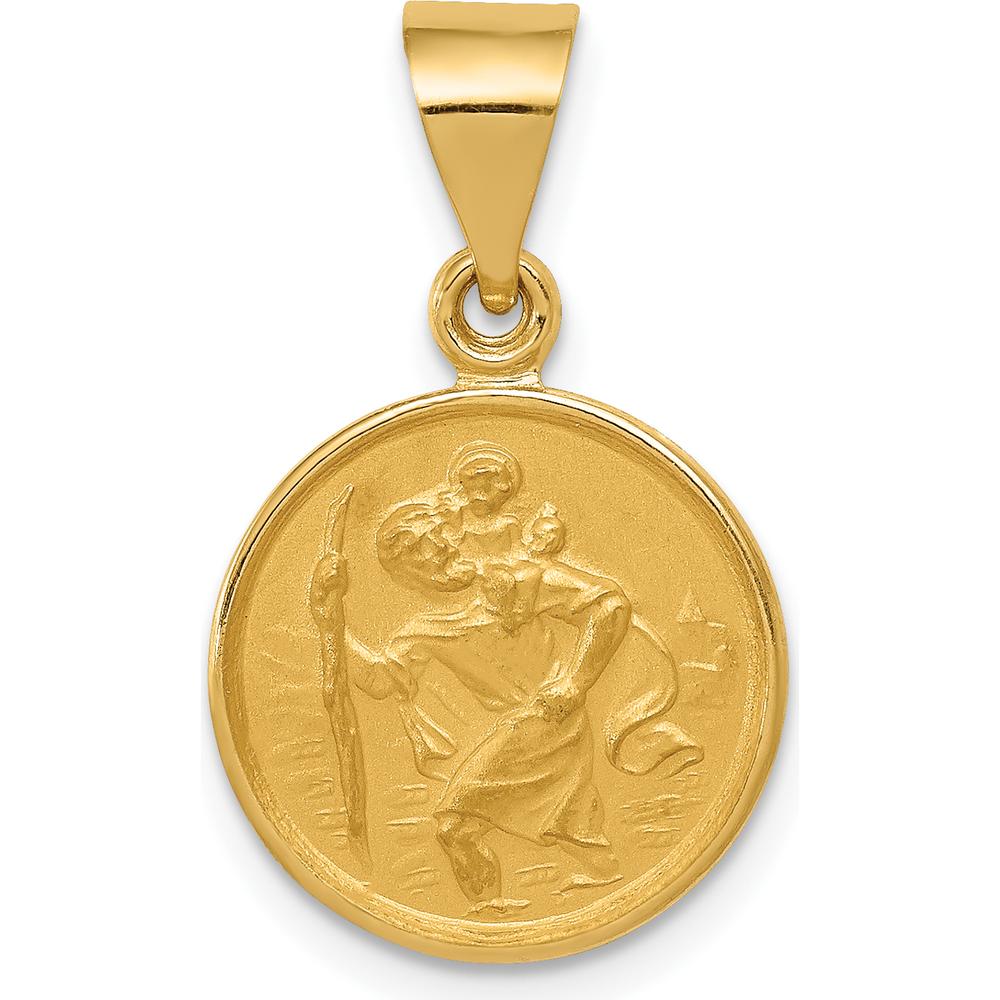 18K Yellow Gold Saint Christopher Medal Round Pendant with Polished and Satin Finish