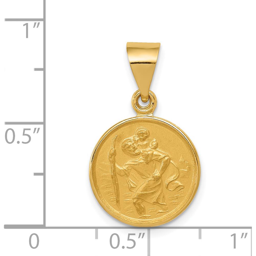18K Yellow Gold Saint Christopher Medal Round Pendant with Polished and Satin Finish