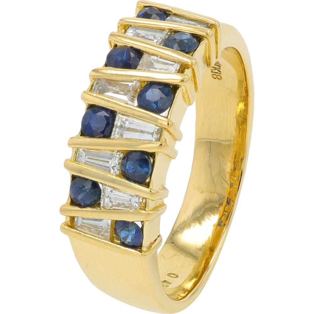 18K Yellow Gold Sapphire and Baguette Diamond Band - 0.43 Carat Sapphire, 0.38 Carat Diamond Total Weight