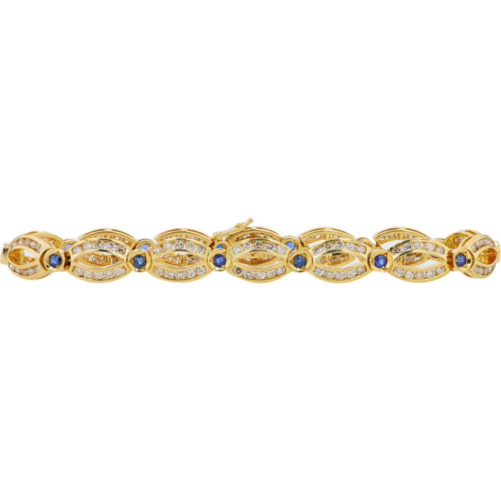 18K Yellow Gold Sapphire and Diamond Bracelet - 1.13 Carat Sapphire, 3.83 Carat Total Diamond Weight