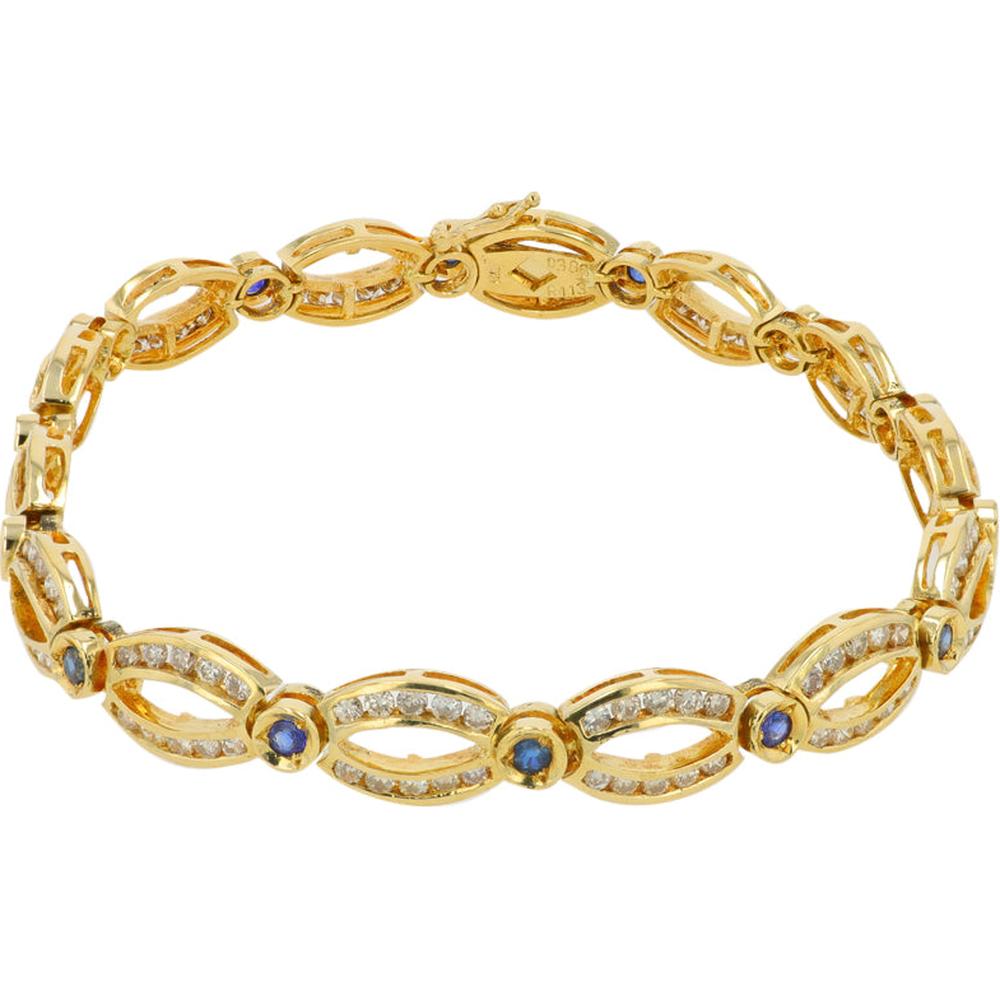 18K Yellow Gold Sapphire and Diamond Bracelet - 1.13 Carat Sapphire, 3.83 Carat Total Diamond Weight