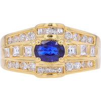 18K Yellow Gold Sapphire Center Ring with Diamond Accents - 0.74 Carat Total Sapphire Weight and 0.85 Carat Total Diamond Weight