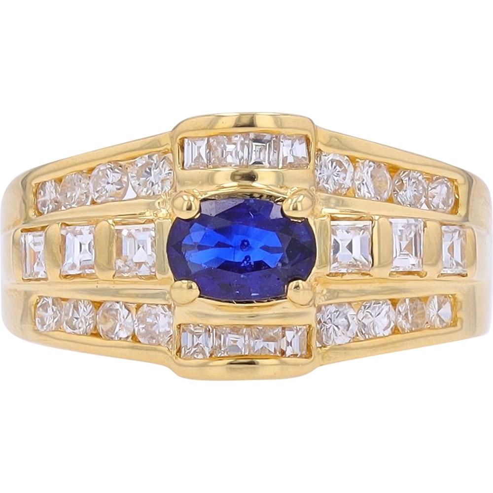 18K Yellow Gold Sapphire Center Ring with Diamond Accents - 0.74 Carat Total Sapphire Weight and 0.85 Carat Total Diamond Weight