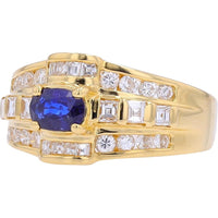 18K Yellow Gold Sapphire Center Ring with Diamond Accents - 0.74 Carat Total Sapphire Weight and 0.85 Carat Total Diamond Weight