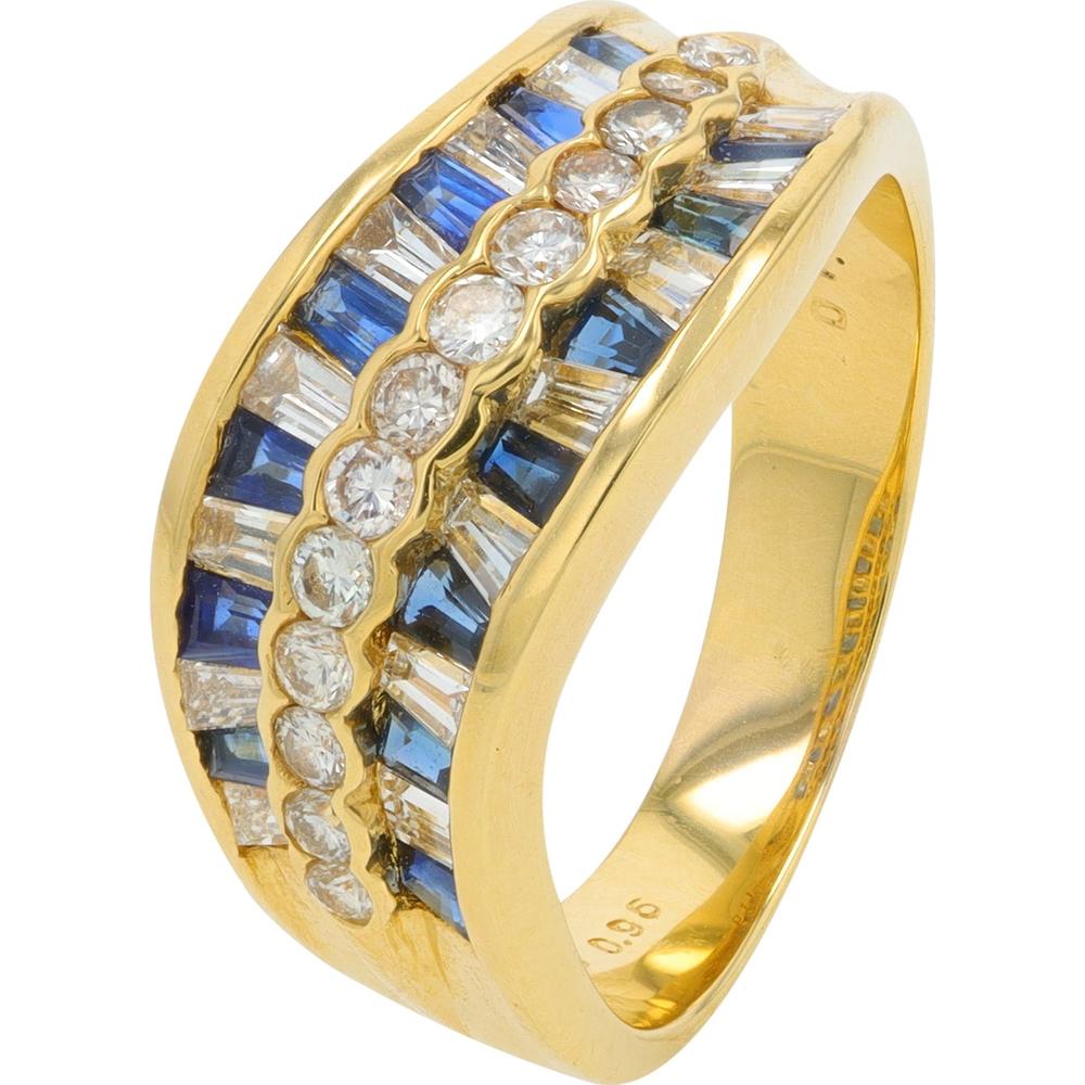 18K Yellow Gold Sapphire Ring with Diamond Accents - 0.95 Carat Sapphire, 1.12 Carat Total Diamond Weight