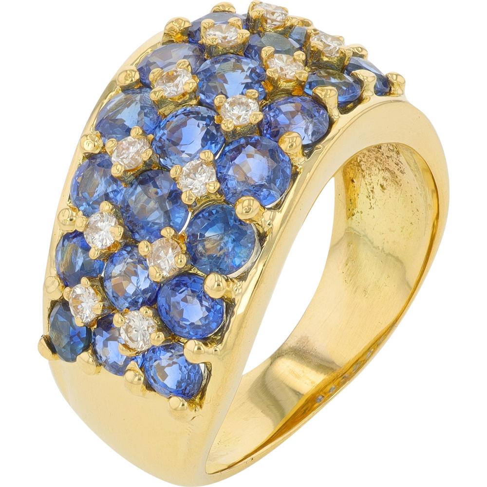 18K Yellow Gold Sapphire Ring with Diamond Accents - 3.06 Carat Total Sapphire Weight