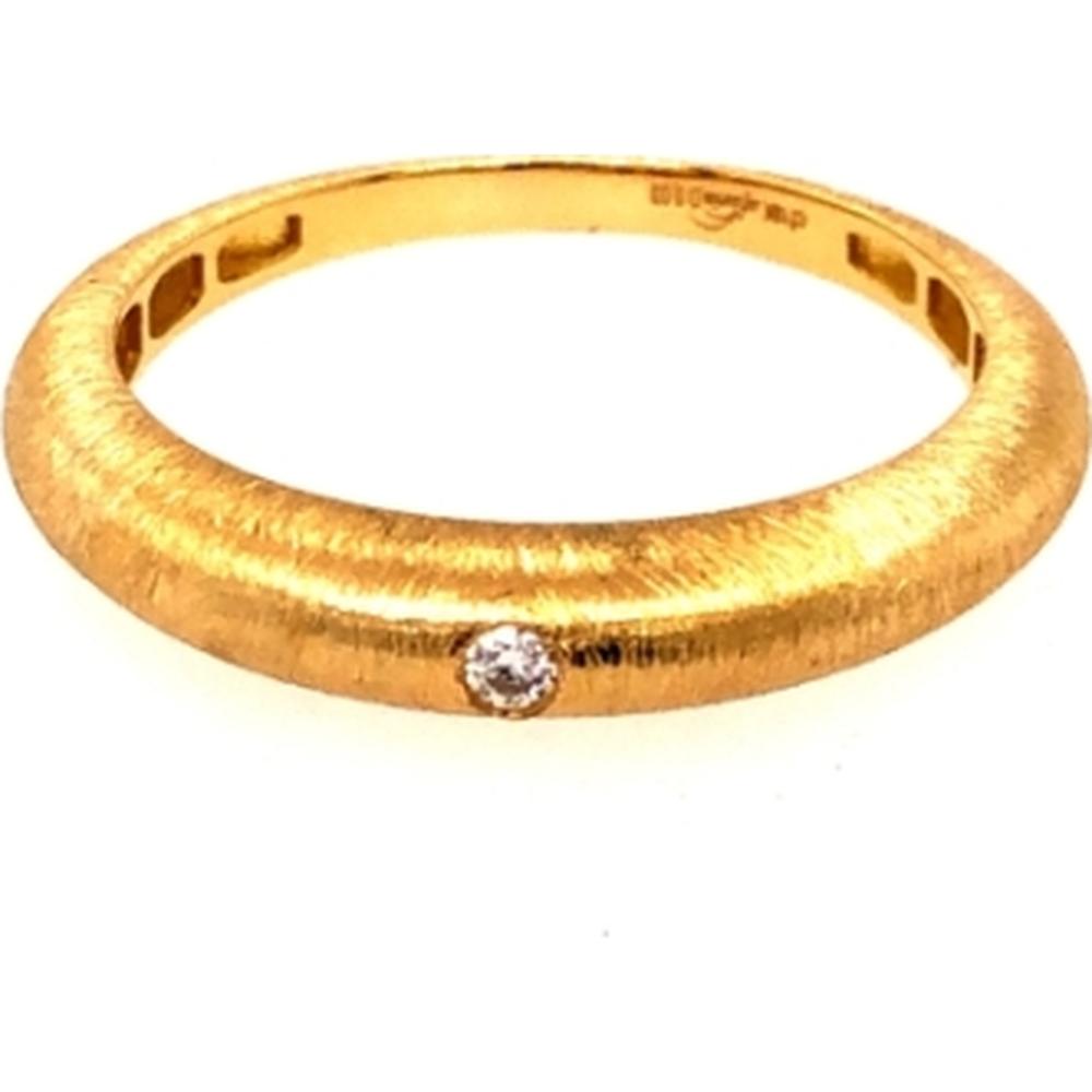 18K Yellow Gold Satin Finish Band Ring with Flush-Set Round Diamond by Afarin