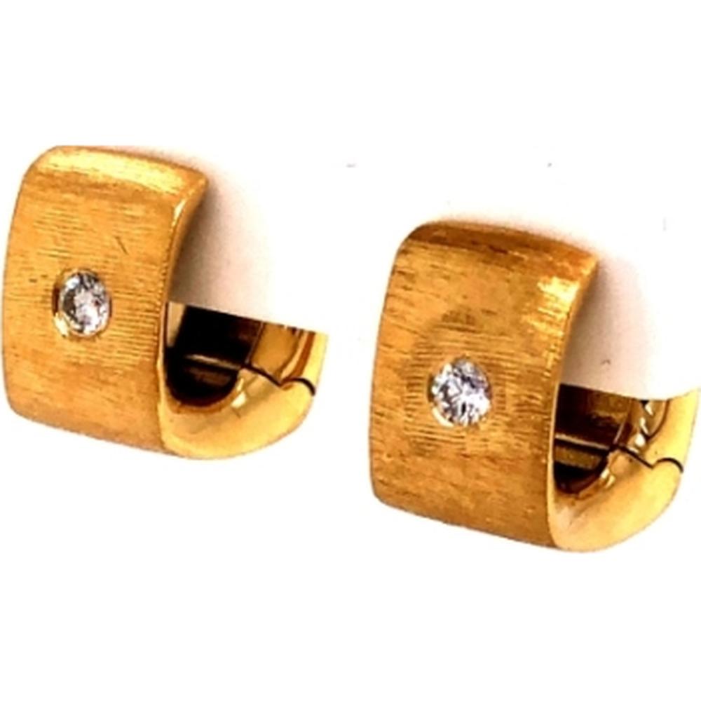 18K Yellow Gold Satin Finish Huggie Earrings with Flush-Set Round Diamonds by Afarin