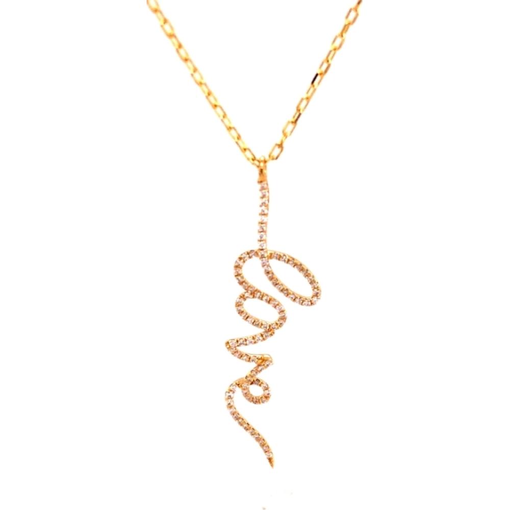 18K Yellow Gold Script Love Pendant Necklace with Diamond Accents by Afarin