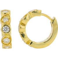 18K Yellow Gold Sculpted Ribbon Huggie Hoop Earrings with Bezel Set Round Diamonds - 0.50 Carat Total Diamond Weight