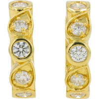 18K Yellow Gold Sculpted Ribbon Huggie Hoop Earrings with Bezel Set Round Diamonds - 0.50 Carat Total Diamond Weight