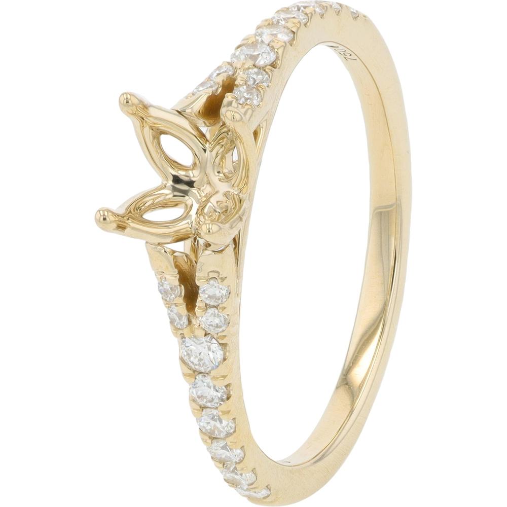 18K Yellow Gold Semi-Mount Engagement Ring with 0.50 Carats Lab-Grown Diamond Accents and Floral 4-Prong Cathedral Setting