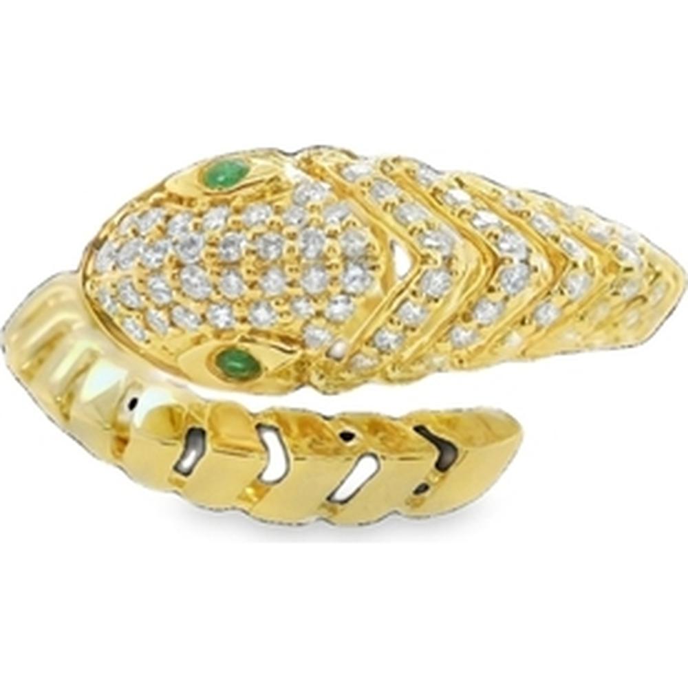 18K Yellow Gold Serpent Wrap Ring with Pavé Diamonds and Emerald Accents by Afarin