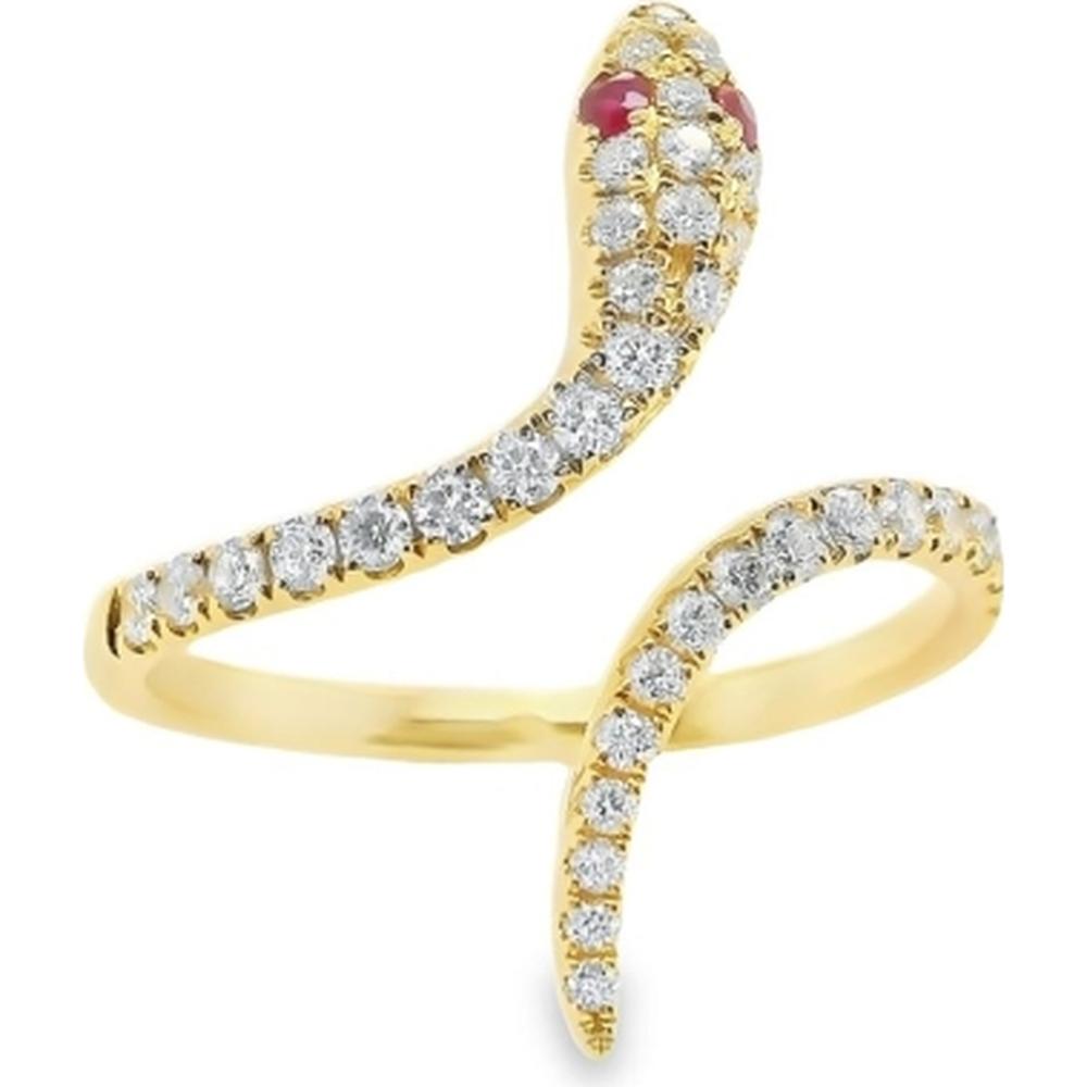 18K Yellow Gold Serpent Wrap Ring with Round Diamonds and Ruby Accents by Afarin