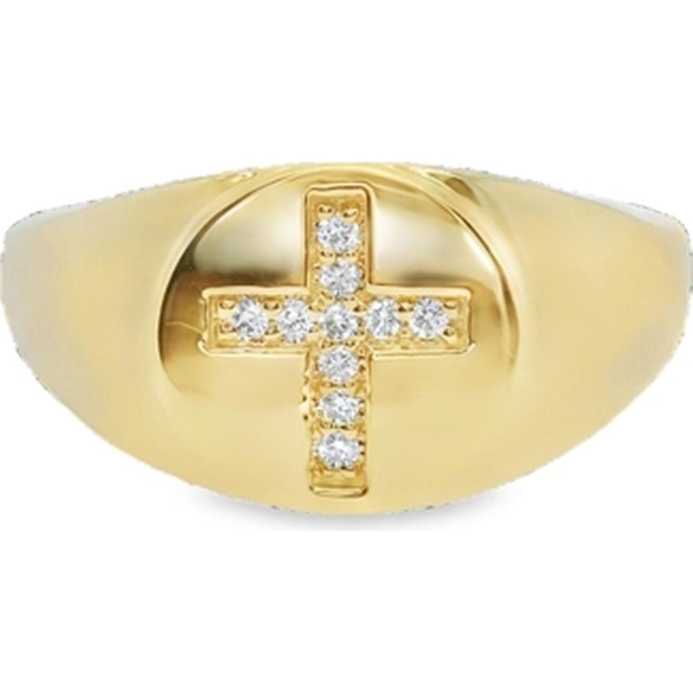 18K Yellow Gold Signet Ring with Diamond Cross Motif by Afarin