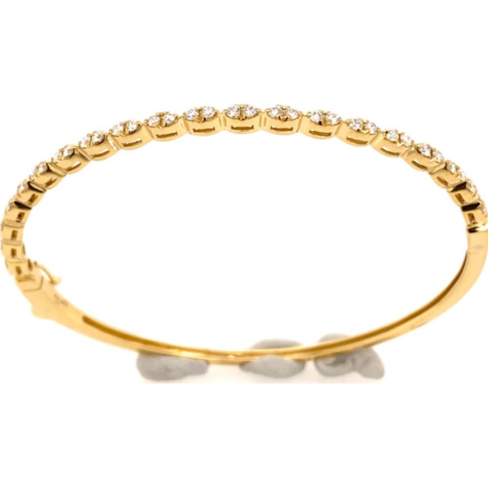 18K Yellow Gold Slim Diamond Bangle Bracelet with Round Diamonds by Afarin
