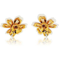18K Yellow Gold Small Floral Earrings with Hand-Carved White Coral Petals and Diamond Centerpiece by Van Cleef & Arpels