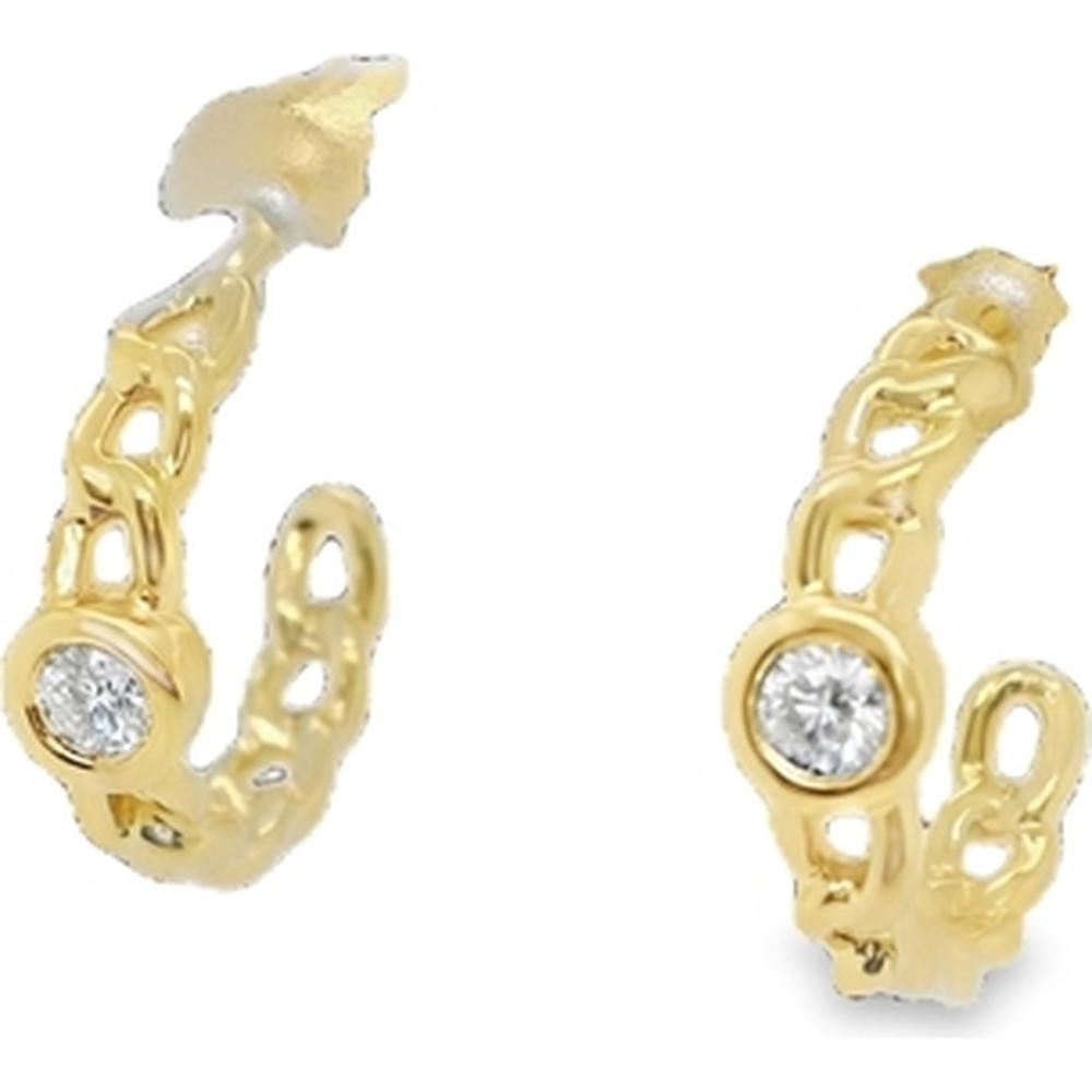 18K Yellow Gold Small Hoop Earrings with Bezel-Set Round Diamonds and Openwork Design by Afarin