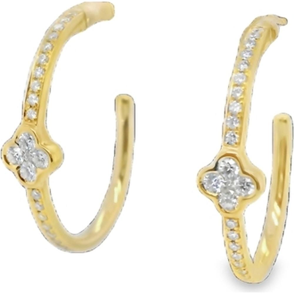 18K Yellow Gold Small Hoop Earrings with Round Diamonds and Floral Diamond Motif by Afarin