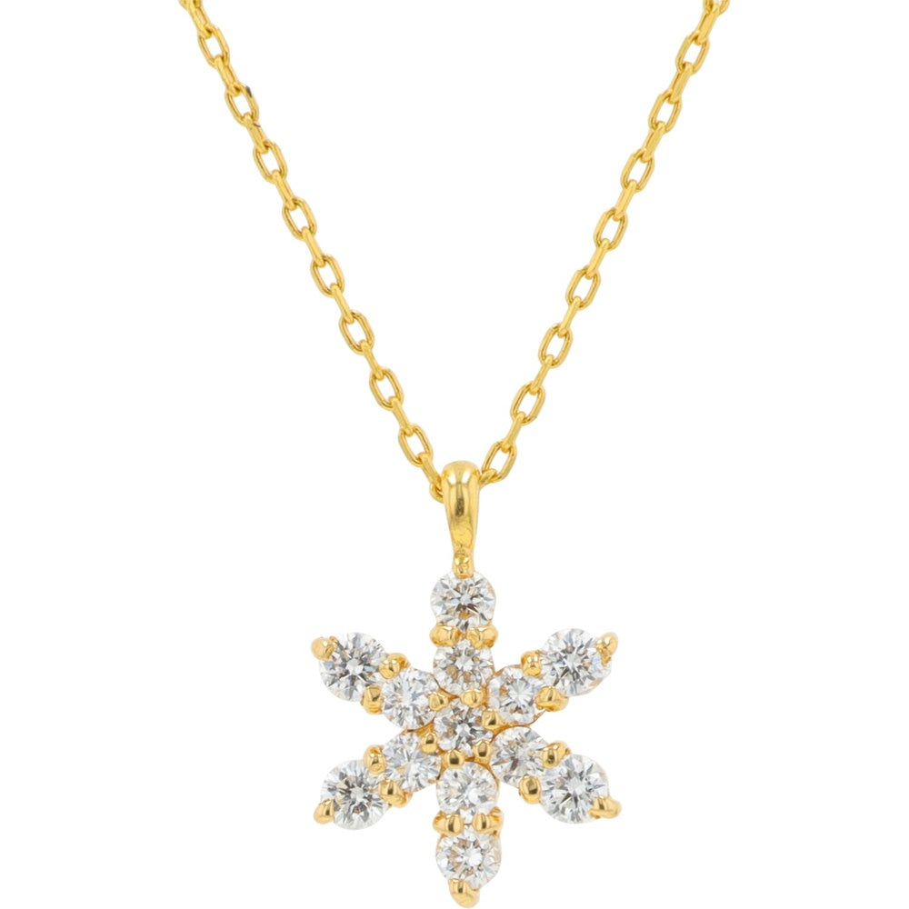 18K Yellow Gold Snowflake Pendant with Prong-Set Round Diamonds - 0.20 Carat Total Diamond Weight