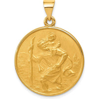 18K Yellow Gold Solid Large Saint Christopher Medal Pendant with Polished and Satin Finish - 29.5mm Length