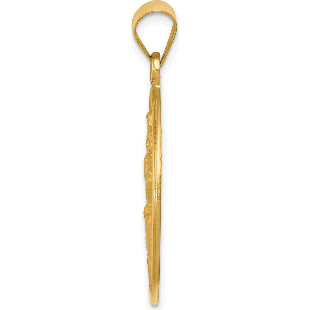 18K Yellow Gold Solid Large Saint Christopher Medal Pendant with Polished and Satin Finish - 29.5mm Length