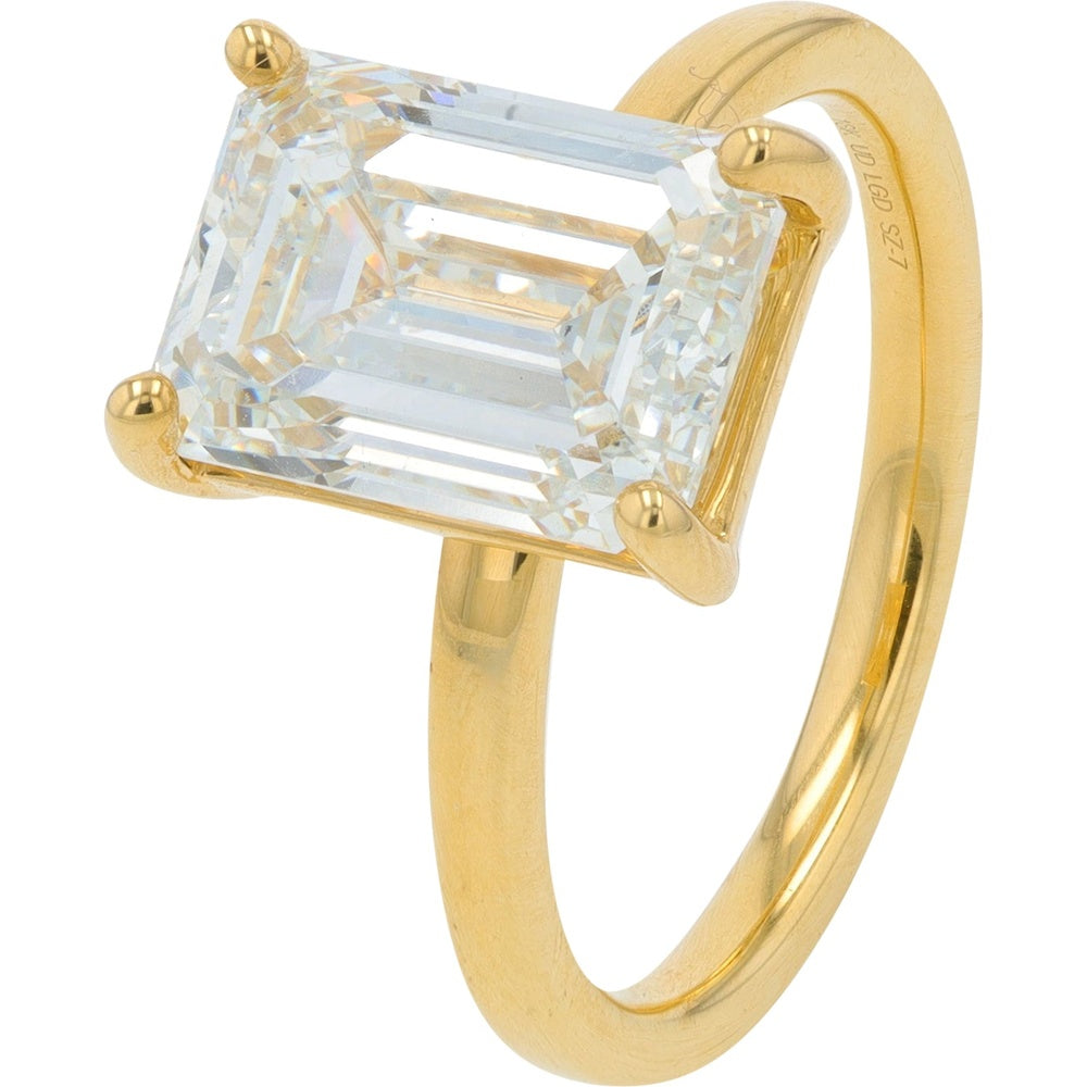 18K Yellow Gold Solitaire Engagement Ring with Emerald Cut Lab Grown Diamond - 4.50 Carat Total Diamond Weight