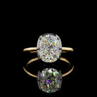 18K Yellow Gold Solitaire Ring with 2.74 Carat Cushion Brilliant Lab-Grown Diamond, Black Rhodium Accent & IGI Certification - Covaloro Fine Jewelry