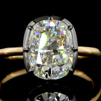 18K Yellow Gold Solitaire Ring with 2.74 Carat Cushion Brilliant Lab-Grown Diamond, Black Rhodium Accent & IGI Certification - Covaloro Fine Jewelry