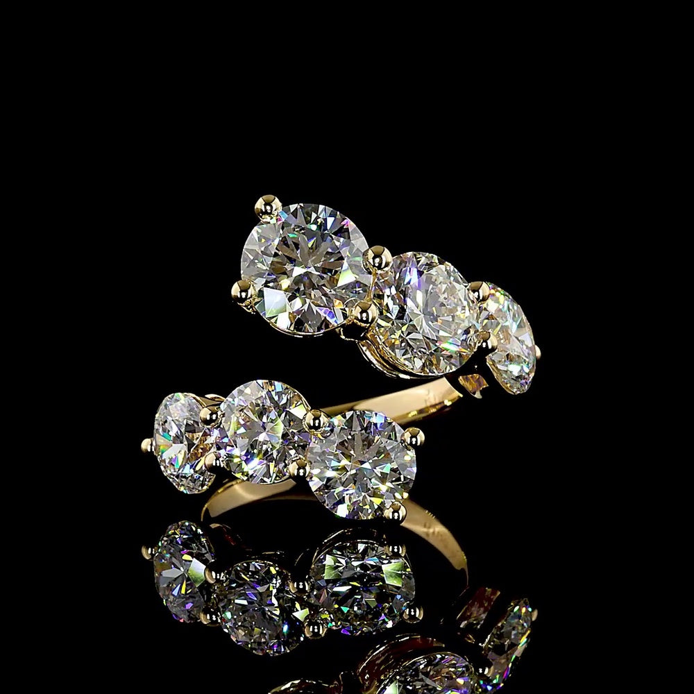 18K Yellow Gold Special Design Ring with Graduated Round Brilliant Cut Lab Diamonds - 8.54 Total Carat Weight - Covaloro Fine Jewelry