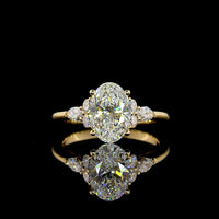 18K Yellow Gold Special Ring with 2.02 Carat Oval Cut Lab Diamond and Marquise and Round Side Stones - 2.43 Carat Total Diamond Weight - Covaloro Fine Jewelry
