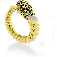 David Webb 18K Yellow Gold Spotted Leopard Diamond Bangle Bracelet - 1.75 Carat Total Diamond Weight