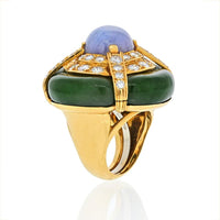 18K Yellow Gold Star Sapphire and Nephrite Jade Ring with Full-Cut Diamonds - 25.00 Carat Sapphire and 5.20 Carat Total Diamond Weight by David Webb