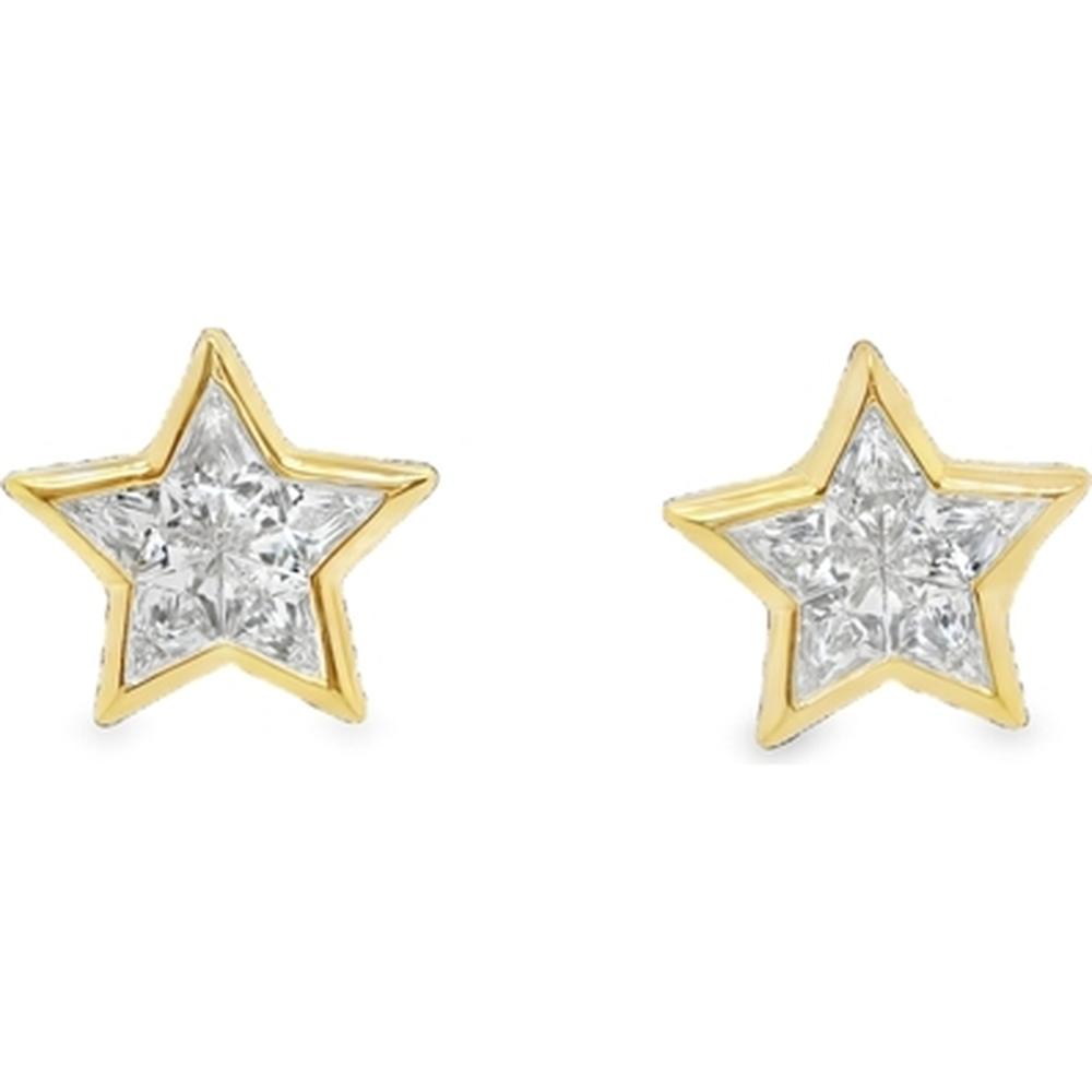 18K Yellow Gold Star Stud Earrings with Diamond Centers by Afarin