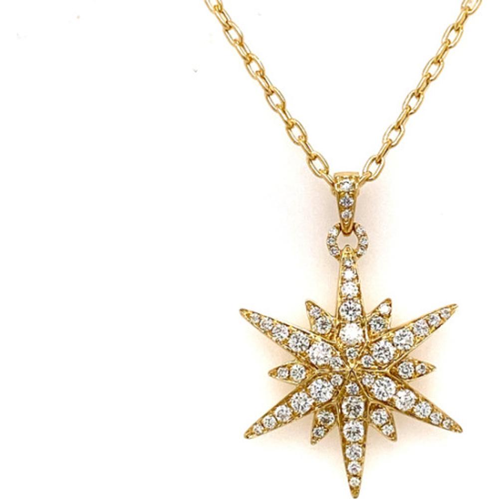 18K Yellow Gold Starburst Diamond Pendant Necklace by Afarin