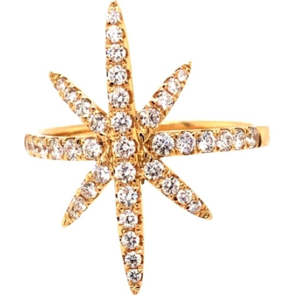 18K Yellow Gold Starburst Diamond Ring with Round Diamonds by Afarin