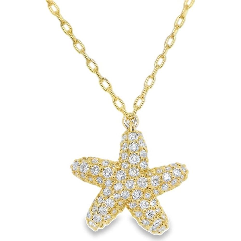 18K Yellow Gold Starfish Pendant Necklace with Round Diamonds by Afarin