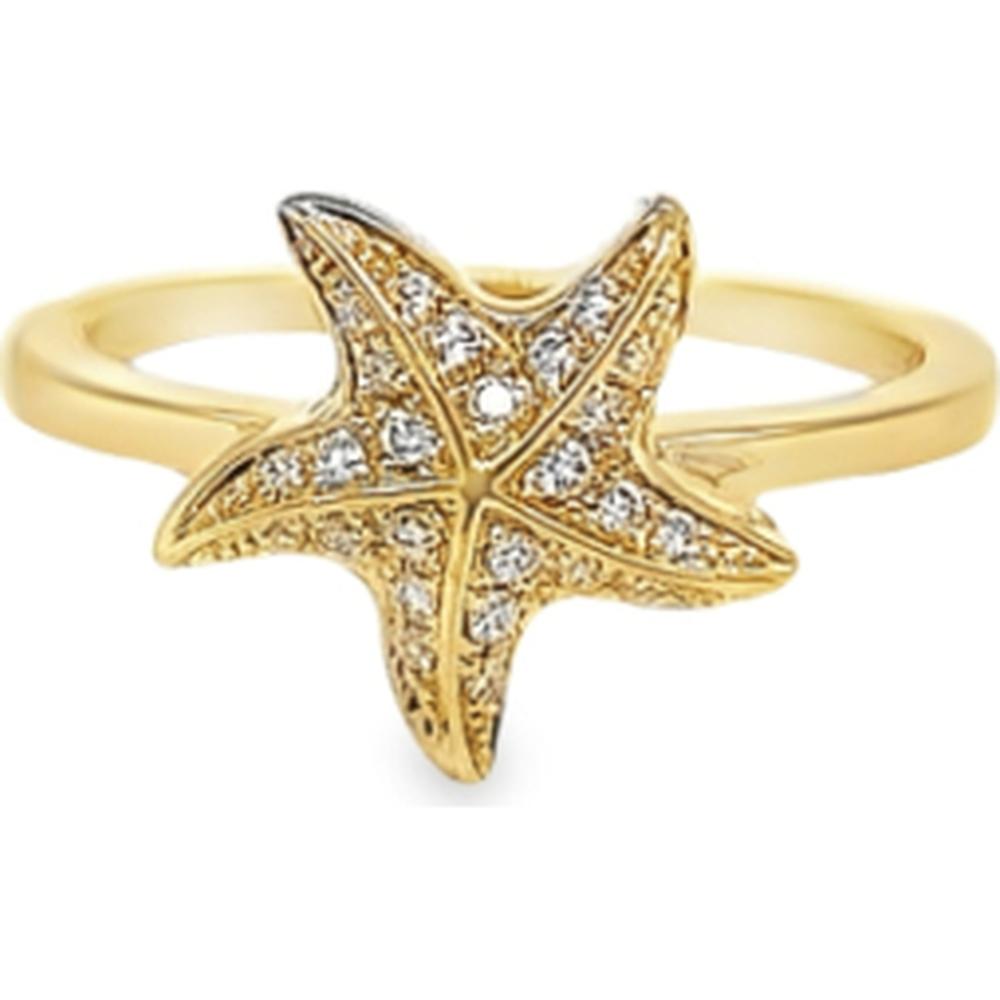 18K Yellow Gold Starfish Ring with Pavé Diamonds by Afarin