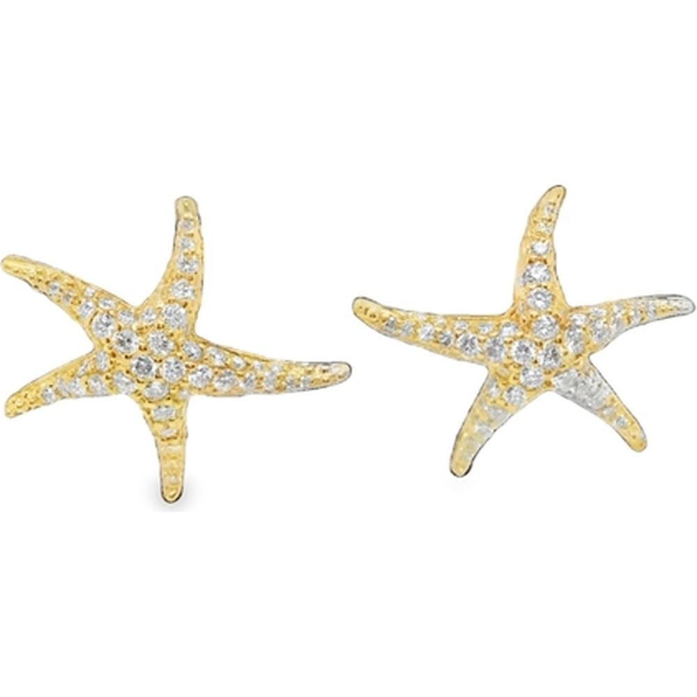 18K Yellow Gold Starfish Stud Earrings with Diamond Pavé Accents by Afarin