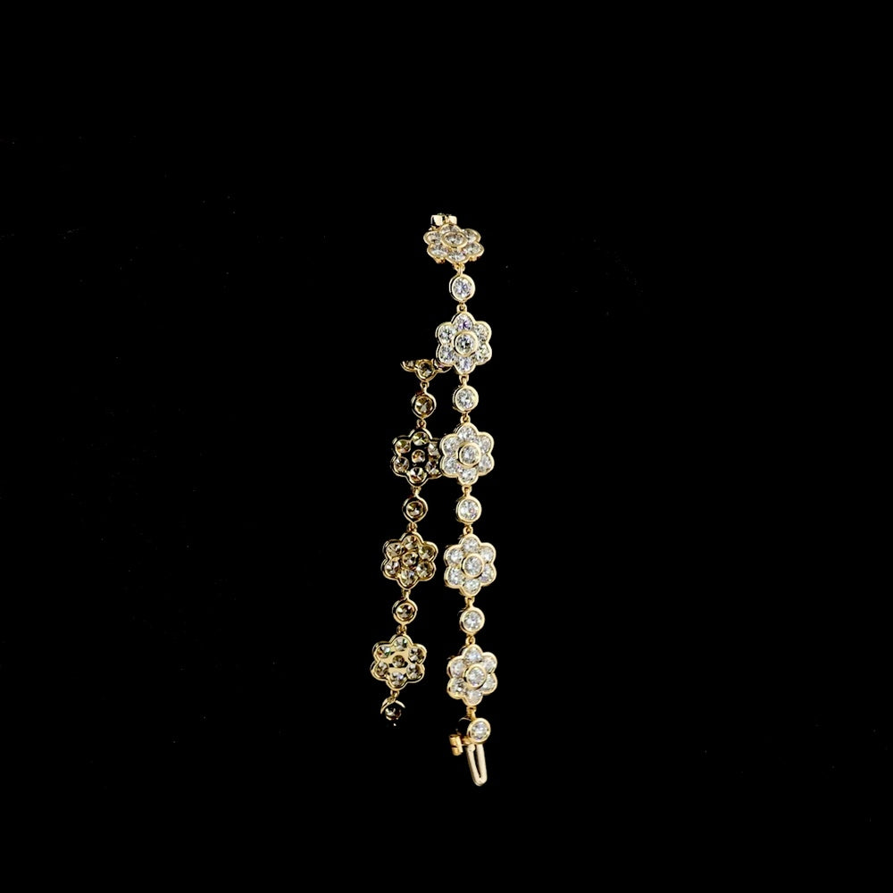 18K Yellow Gold Station Bracelet with 7.59 Carat Lab Grown Brilliant Cut Diamonds in Bezel and Floral Motif Settings - Covaloro Fine Jewelry