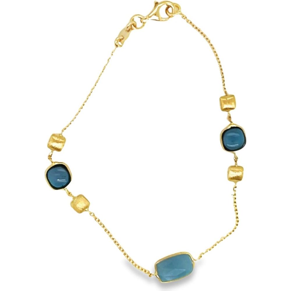 18K Yellow Gold Station Bracelet with Blue Semi-Precious Bezel-Set Gemstones by Afarin