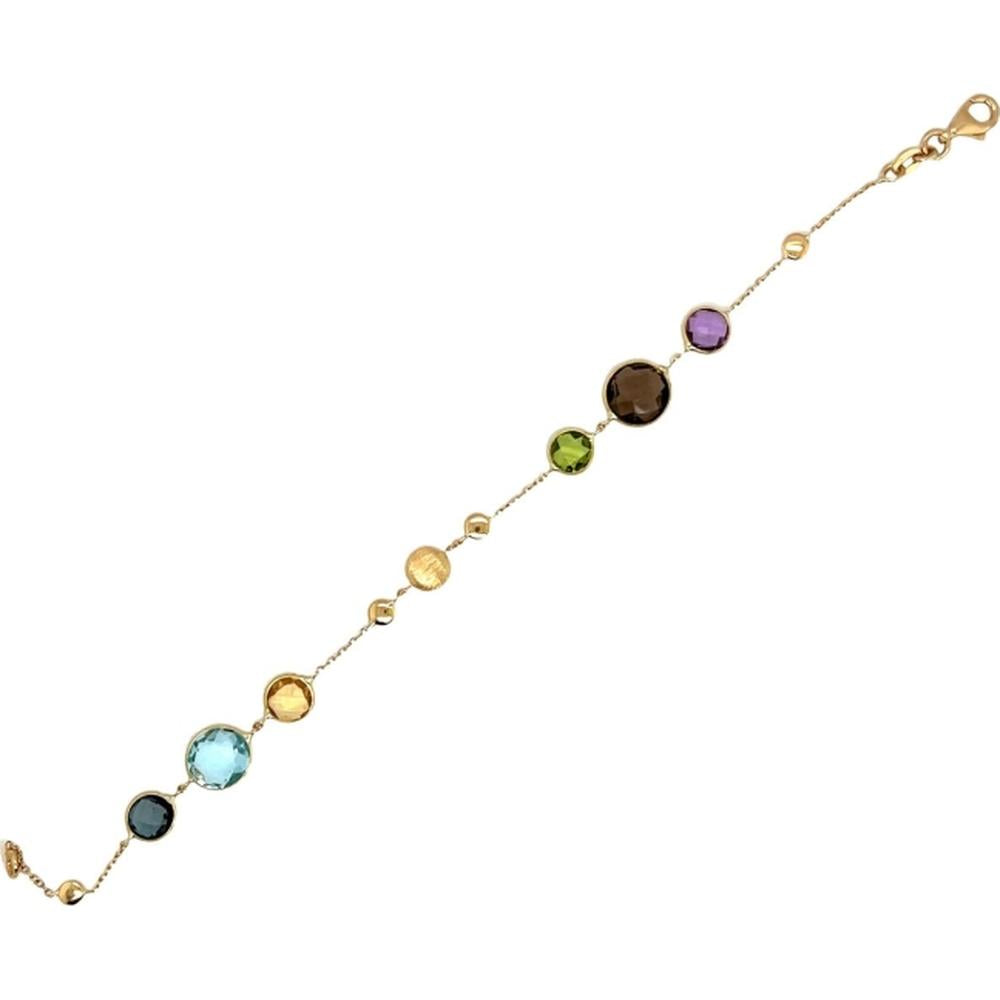 18K Yellow Gold Station Bracelet with Round Multi Semi-Precious Gemstones by Afarin