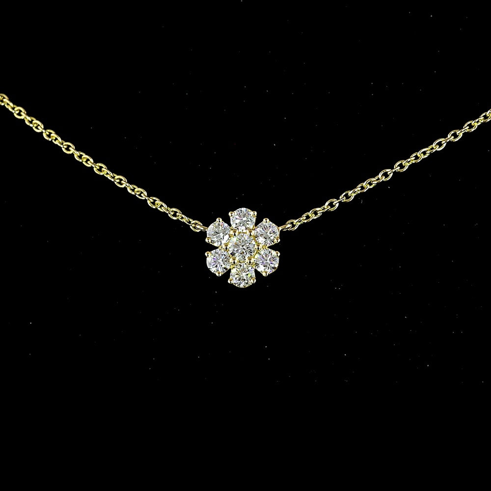 18K Yellow Gold Station Necklace with 2.9 Carat Lab Grown Round Brilliant Cut Diamonds - E-F Color, VS1 Clarity Floral Motif - Covaloro Fine Jewelry